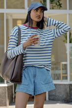 Load image into Gallery viewer, Scout Slouchy Long Sleeve Tee - Milk parussian blue stripe