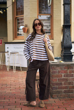 Load image into Gallery viewer, Beau Long Sleeve Slouchy Tee - Cocoa Sky Blue Stripe