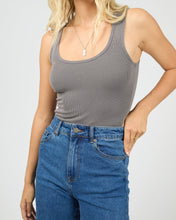 Load image into Gallery viewer, Washed Rib Scoop neck Tank - Char