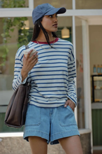 Load image into Gallery viewer, Scout Slouchy Long Sleeve Tee - Milk parussian blue stripe