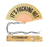 Load image into Gallery viewer, Hand Fan - Gold Glitter hand Fan 'Its fucking hot'