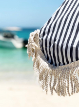 Load image into Gallery viewer, BUSINESS & PLEASURE PREMIUM BEACH UMBRELLA-LAURENS NAVY STRIPE - Bohemian Sundays, Business and Pleasure Co., Buy Boho Bohemian Clothing Online Australia, Kivari, Arnhem, Rowie, Will and Bear