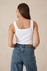 Zaeli Ribbed Square neck tank - White