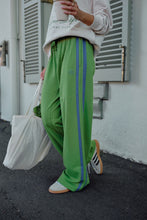 Load image into Gallery viewer, Gigi Wide Leg Terry Trackpant - Pisachio/ Navy stripe
