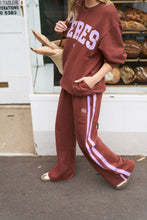 Load image into Gallery viewer, Gigi Wide Leg Terry Trackpant - burnt toffee orchid side stripe
