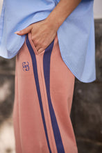 Load image into Gallery viewer, Gigi Wide Leg Terry Trackpant - Pink Clay  Washed Navy side Stripe
