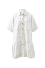 Load image into Gallery viewer, Short Sleeve Tiered Pocket Shirt Dress -fresh ecru
