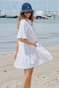 Short Sleeve Tiered Pocket Shirt Dress -fresh ecru