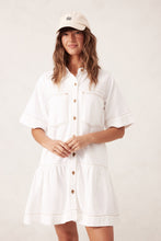Load image into Gallery viewer, Short Sleeve Tiered Pocket Shirt Dress -fresh ecru
