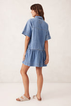 Load image into Gallery viewer, Short Sleeve Tiered Pocket Shirt Dress -vintage blue
