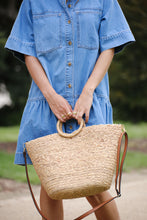 Load image into Gallery viewer, Short Sleeve Tiered Pocket Shirt Dress -vintage blue
