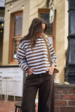 Load image into Gallery viewer, Beau Long Sleeve Slouchy Tee - Cocoa Sky Blue Stripe
