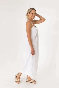 Pleated Linen Bra Dress White