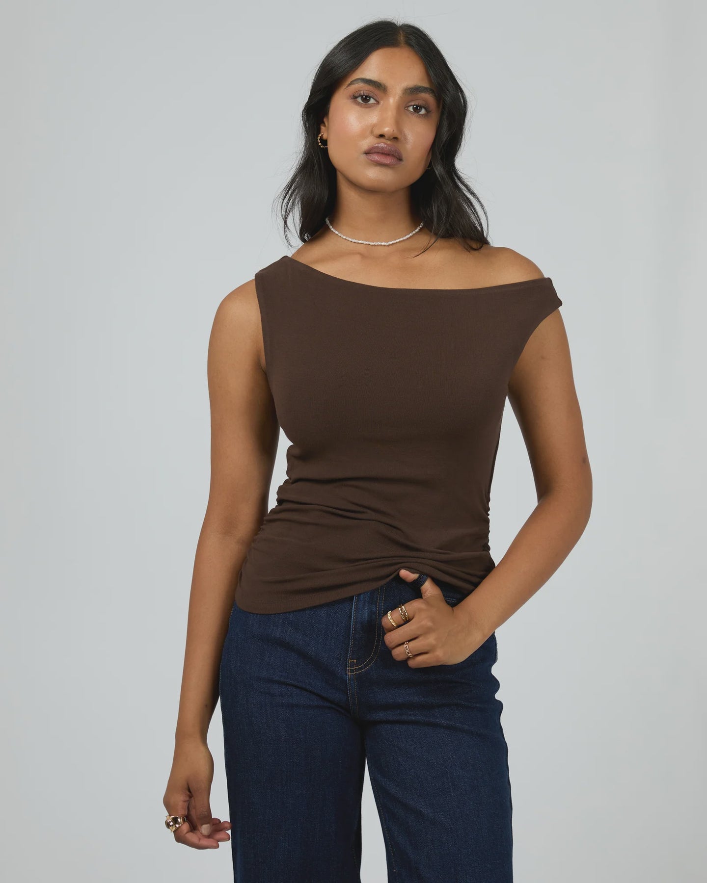 Kylie Off shoulder Top - Brown