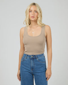 Washed Rib Scoop neck Tank - Stone