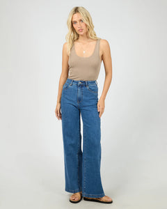 Washed Rib Lace Tank - Stone