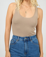 Load image into Gallery viewer, Washed Rib Lace Tank - Stone
