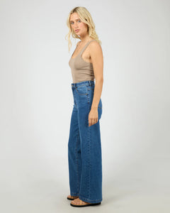 Washed Rib Lace Tank - Stone