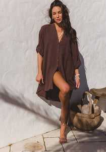 Palm Shirt dress - Espresso