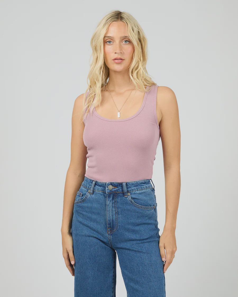 Washed Rib Lace Tank - Quartz