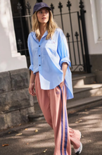 Load image into Gallery viewer, Gigi Wide Leg Terry Trackpant - Pink Clay  Washed Navy side Stripe

