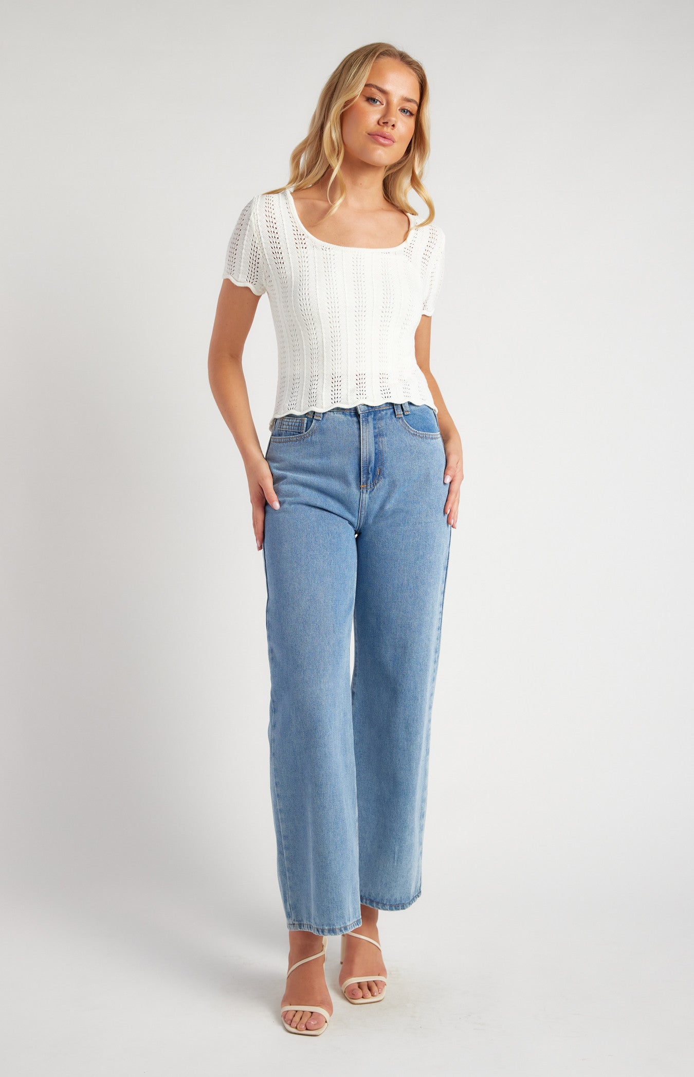 Adele - Crochet Knit Top with Scallop Hem Details
