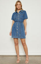 Load image into Gallery viewer, Dani - Button Up Denim Mini Dress with Stitched Detail Belt
