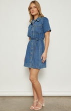 Load image into Gallery viewer, Dani - Button Up Denim Mini Dress with Stitched Detail Belt
