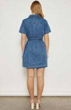 Load image into Gallery viewer, Dani - Button Up Denim Mini Dress with Stitched Detail Belt
