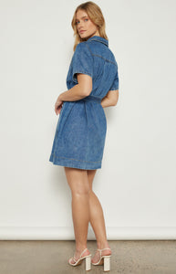 Dani - Button Up Denim Mini Dress with Stitched Detail Belt