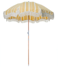 Load image into Gallery viewer, BUSINESS &amp; PLEASURE PREMIUM BEACH UMBRELLA-VINTAGE YELLOW STRIPE - Bohemian Sundays, Business and Pleasure Co., Buy Boho Bohemian Clothing Online Australia, Kivari, Arnhem, Rowie, Will and Be
