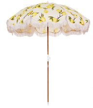 Load image into Gallery viewer, HOLIDAY BEACH UMBRELLA-VINTAGE LEMONS - Bohemian Sundays, Business and Pleasure Co., Buy Boho Bohemian Clothing Online Australia, Kivari, Arnhem, Rowie, Will and Bear, Wandering Folk, Skinned
