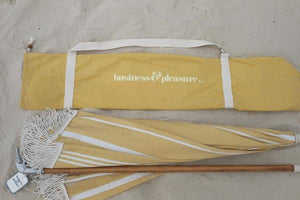 BUSINESS & PLEASURE PREMIUM BEACH UMBRELLA-VINTAGE YELLOW STRIPE - Bohemian Sundays, Business and Pleasure Co., Buy Boho Bohemian Clothing Online Australia, Kivari, Arnhem, Rowie, Will and Be