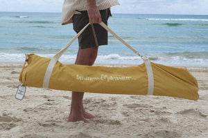 BUSINESS & PLEASURE PREMIUM BEACH UMBRELLA-VINTAGE YELLOW STRIPE - Bohemian Sundays, Business and Pleasure Co., Buy Boho Bohemian Clothing Online Australia, Kivari, Arnhem, Rowie, Will and Be